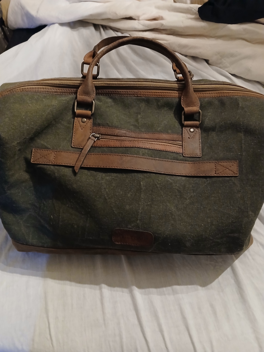Myra Bag Olive Green Canvas & Brown Leather Weekender - Picture 15 of 16
